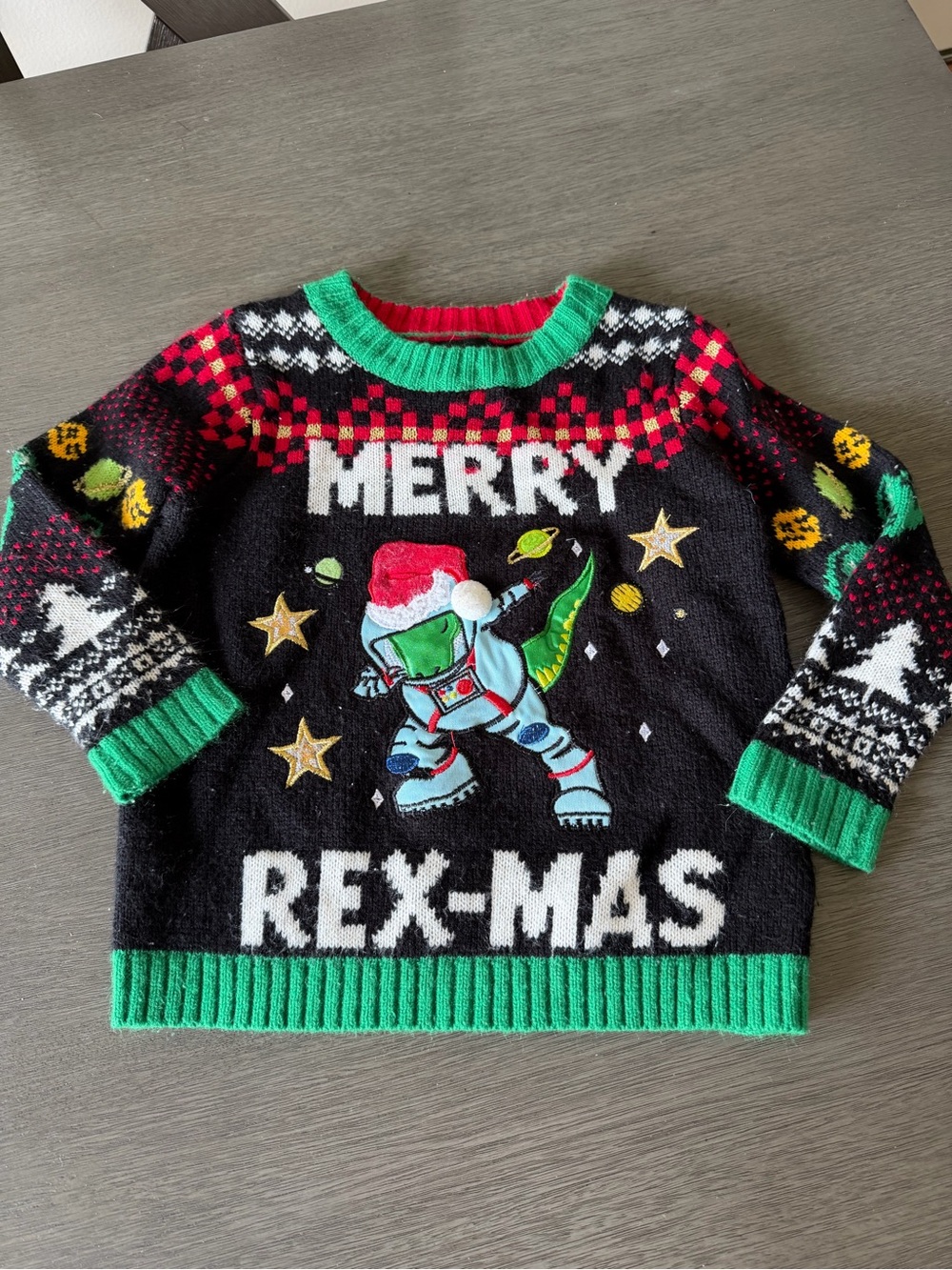 Merry Rex-Mas Kids Holiday Sweater - Black & Green